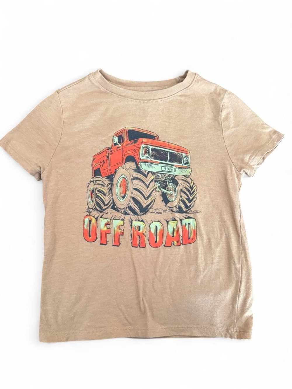 Cat & Jack Tan Tee with Orange Off-Road Truck Graphic